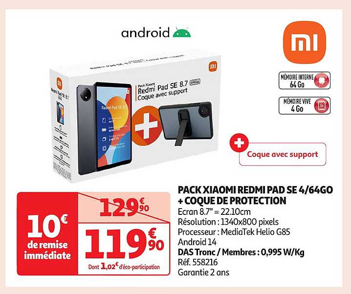 PACK XIAOMI REDMI PAD SE 4/64GO + COQUE DE PROTECTION