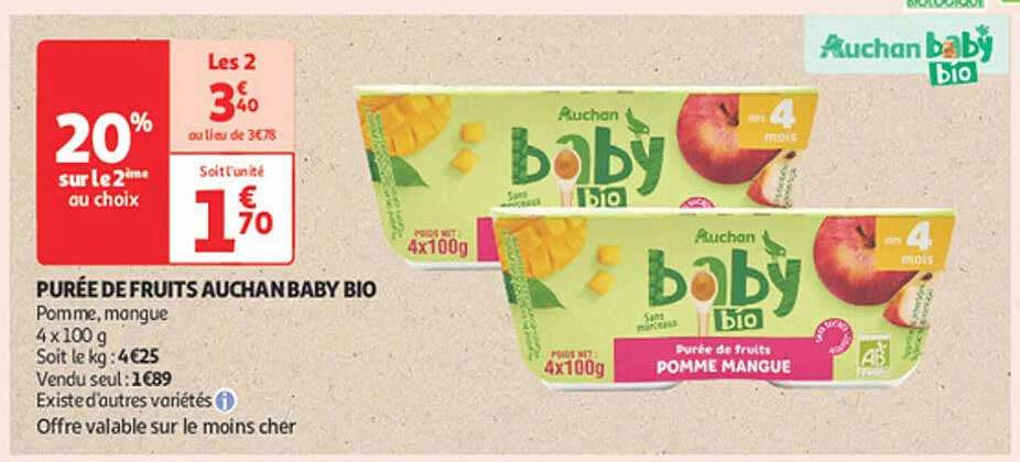 PURÉE DE FRUITS AUCHAN BABY BIO