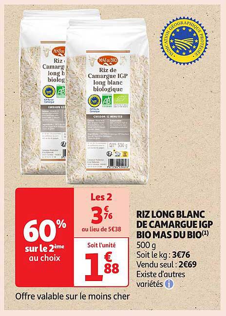 RIZ LONG BLANC DE CAMARGUE IGP BIO MAS DU BIO