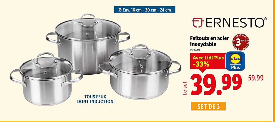 Set de 3 Faitouts en acier inoxydable