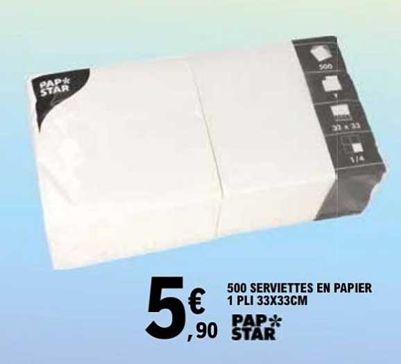500 SERVIETTES EN PAPIER 1 PLI 33X33CM PAP*STAR