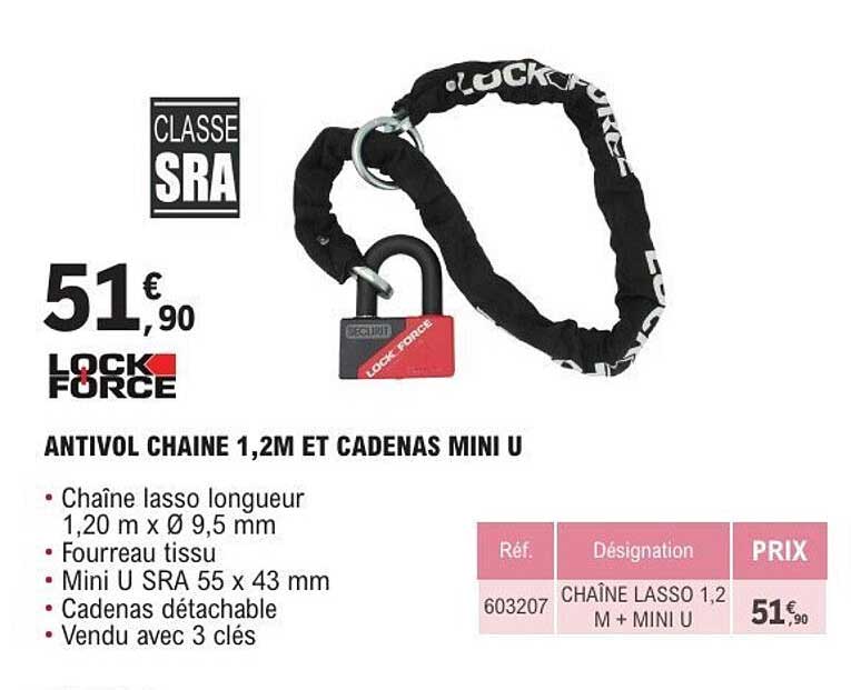 ANTIVOL CHAINE 1,2M ET CADENAS MINI U