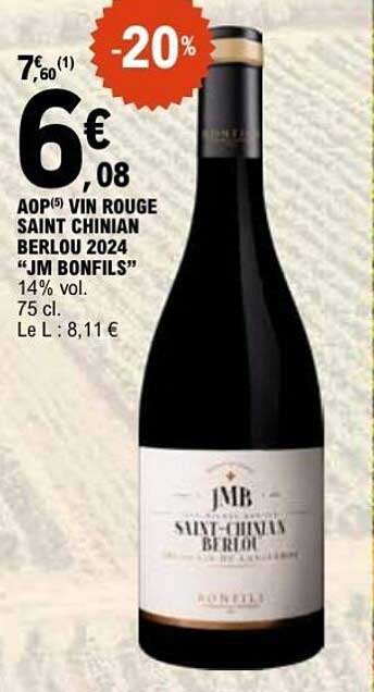 AOP VIN ROUGE SAINT CHINIAN BERLOU 2024 "JM BONFILS"