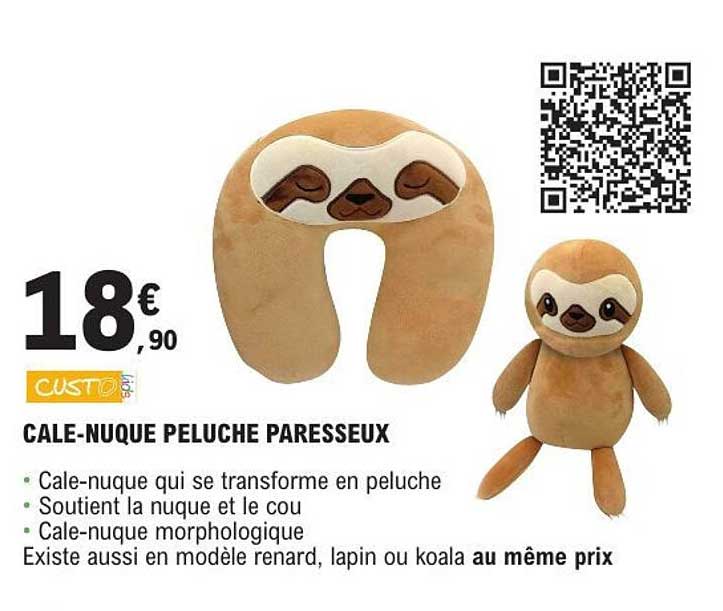 CALE-NUQUE PELUCHE PARESSEUX