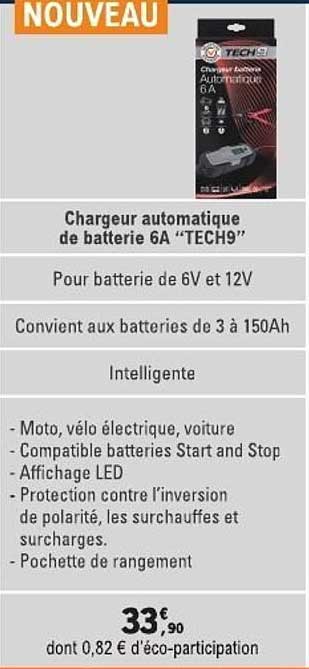 Chargeur automatique de batterie 6A “TECH9”