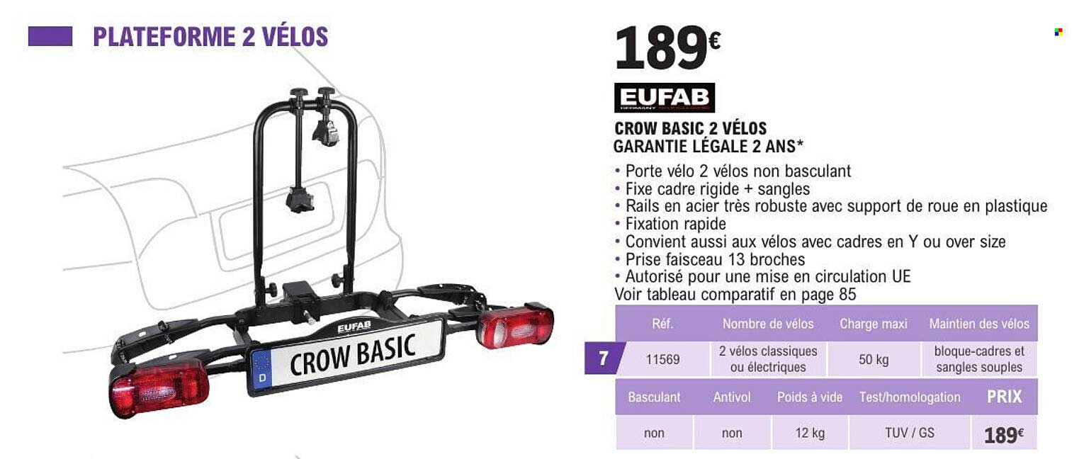 CROW BASIC 2 VÉLOS GARANTIE LÉGALE 2 ANS*