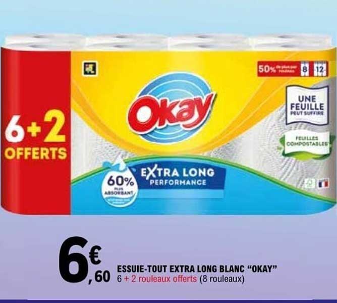 ESSUIE-TOUT EXTRA LONG BLANC “OKAY” 6 + 2 rouleaux offerts (8 rouleaux)