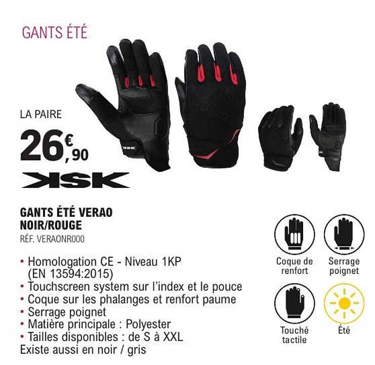 GANTS ÉTÉ VERAO NOIR/ROUGE