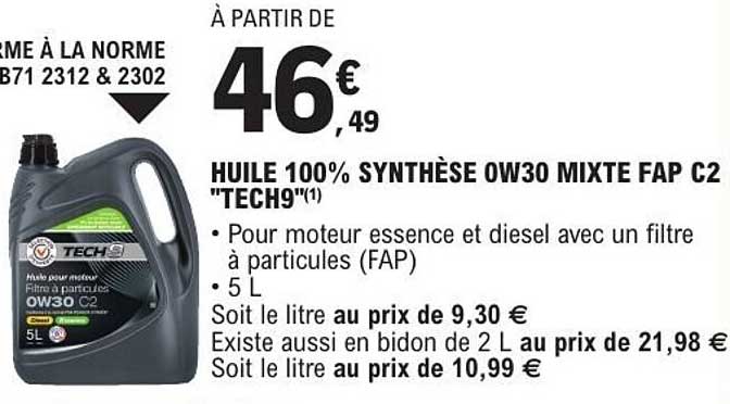 HUILE 100% SYNTHÈSE 0W30 MIXTE FAP C2 "TECH9"(1)