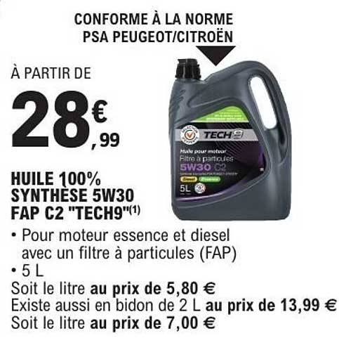 HUILE 100% SYNTHÈSE 5W30 FAP C2 "TECH9"