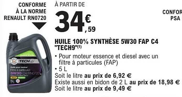 HUILE 100% SYNTHÈSE 5W30 FAP C4 "TECH9"(1)