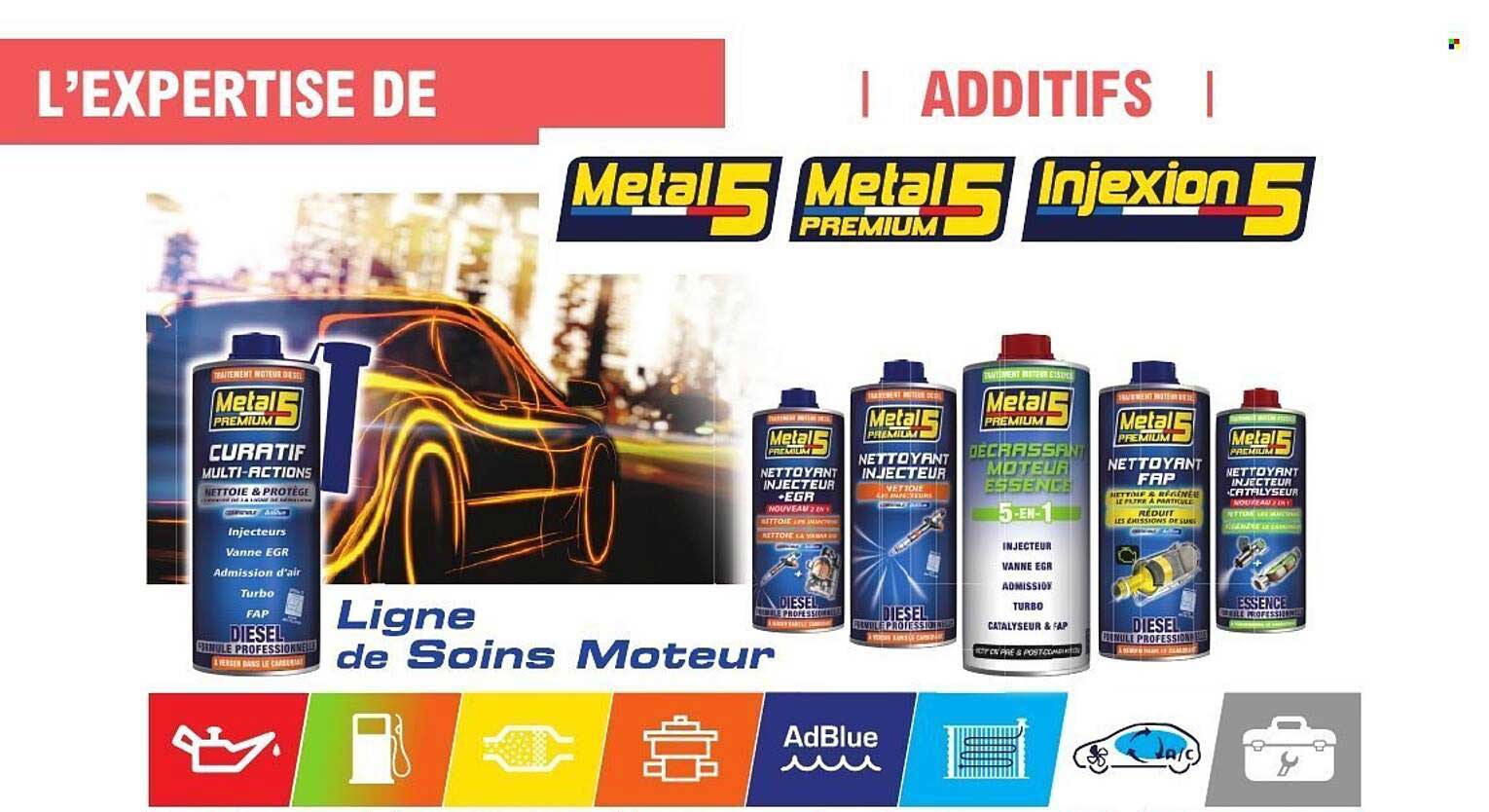 L’EXPERTISE DE ADDITIFS Metal5 PREMIUM 5 InjeXion 5 Ligne de Soins Moteur