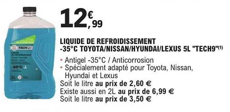 LIQUIDE DE REFROIDISSEMENT -35°C TOYOTA/NISSAN/HYUNDAI/LEXUS 5L "TECH9"