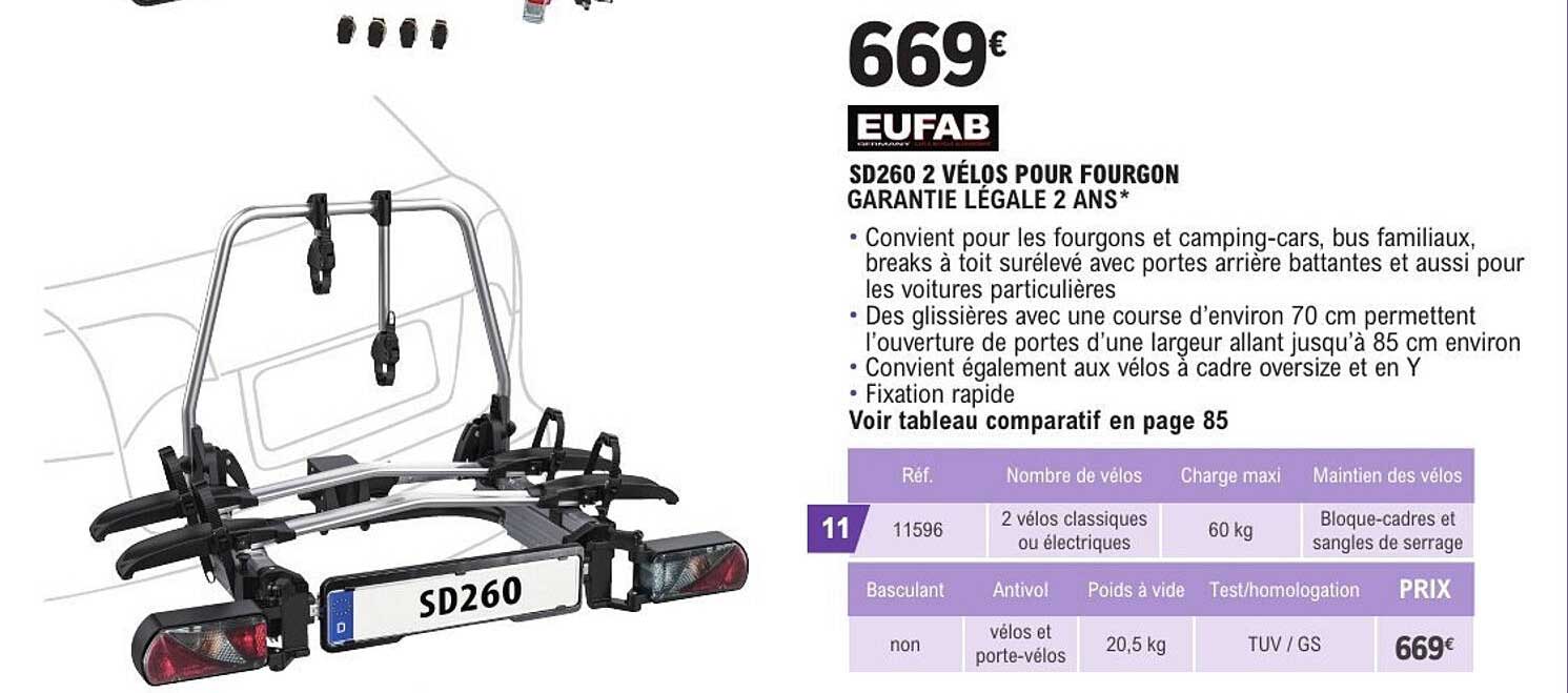 SD260 2 VÉLOS POUR FOURGON GARANTIE LÉGALE 2 ANS*
