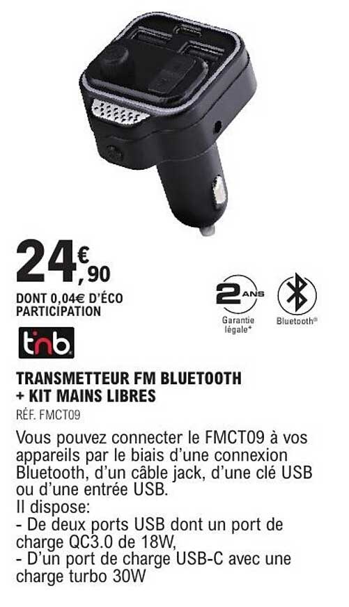 TRANSMETTEUR FM BLUETOOTH + KIT MAINS LIBRES