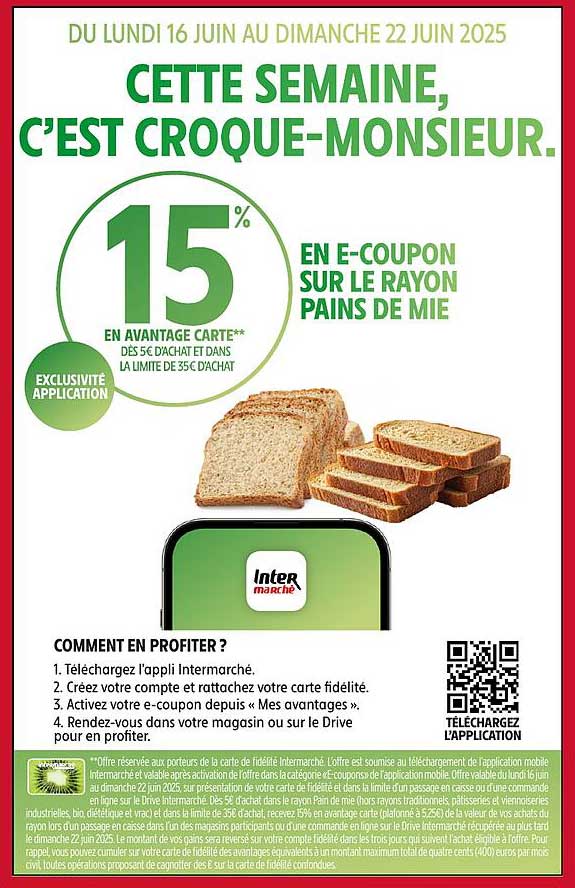 15% EN E-COUPON SUR LE RAYON PAINS DE MIE