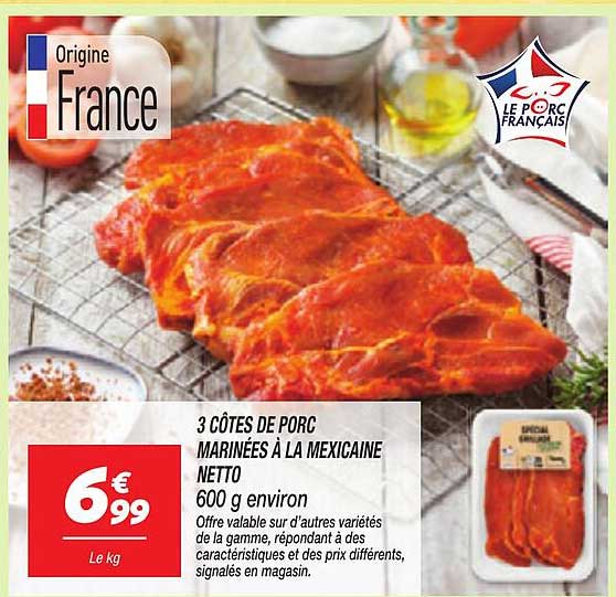 3 CÔTES DE PORC MARINÉES À LA MEXICAINE NETTO