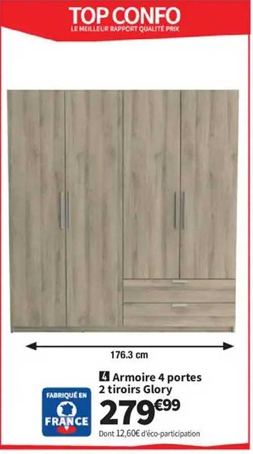 4 Armoire 4 portes 2 tiroirs Glory