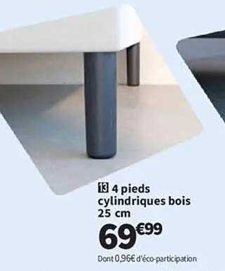 4 pieds cylindriques bois 25 cm