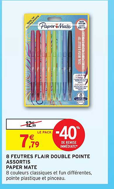 8 FEUTRES FLAIR DOUBLE POINTE ASSORTIS