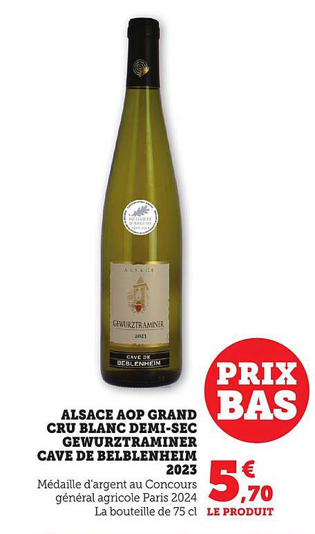 ALSACE AOP GRAND CRU BLANC DEMI-SEC GEWURZTRAMINER CAVE DE BELBLENHEIM 2023