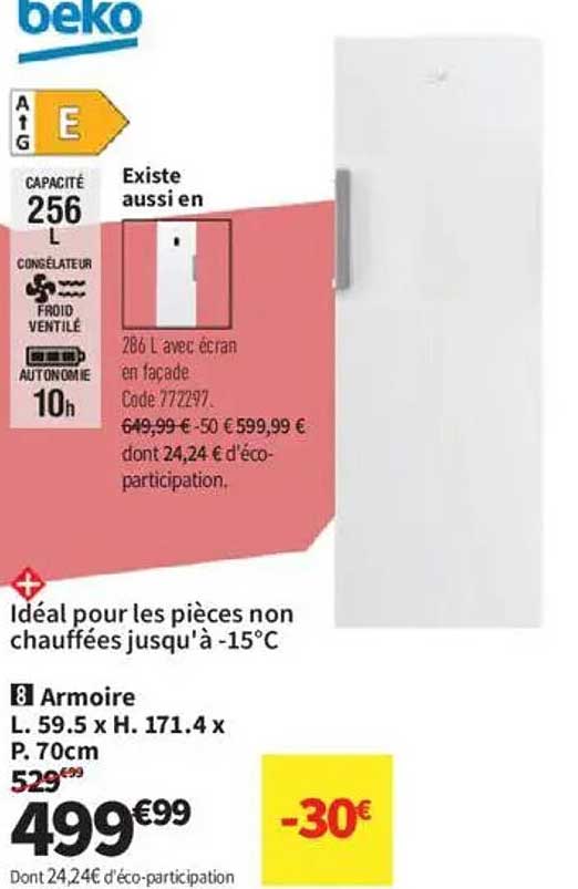 Armoire Beko 256 L avec écran en façade