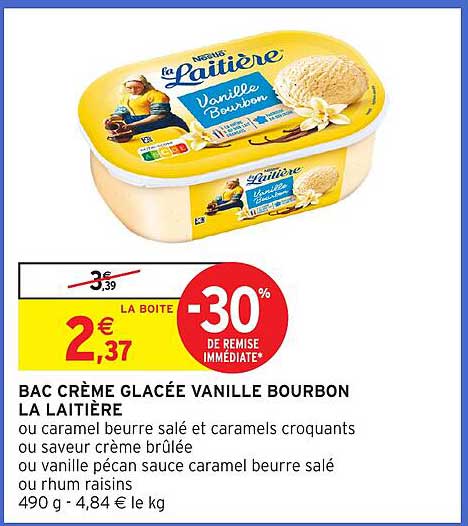 BAC CRÈME GLACÉE VANILLE BOURBON LA LAITIÈRE