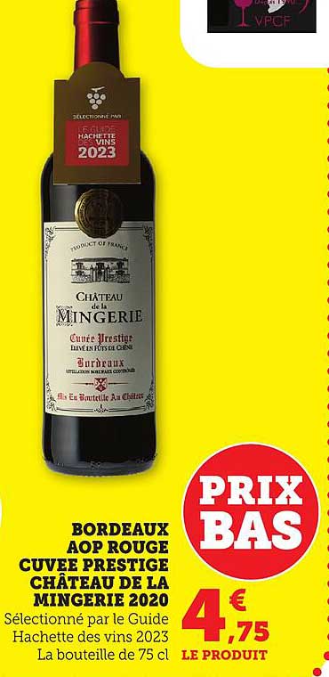 BORDEAUX AOP ROUGE CUVÉE PRESTIGE CHÂTEAU DE LA MINGERIE 2020