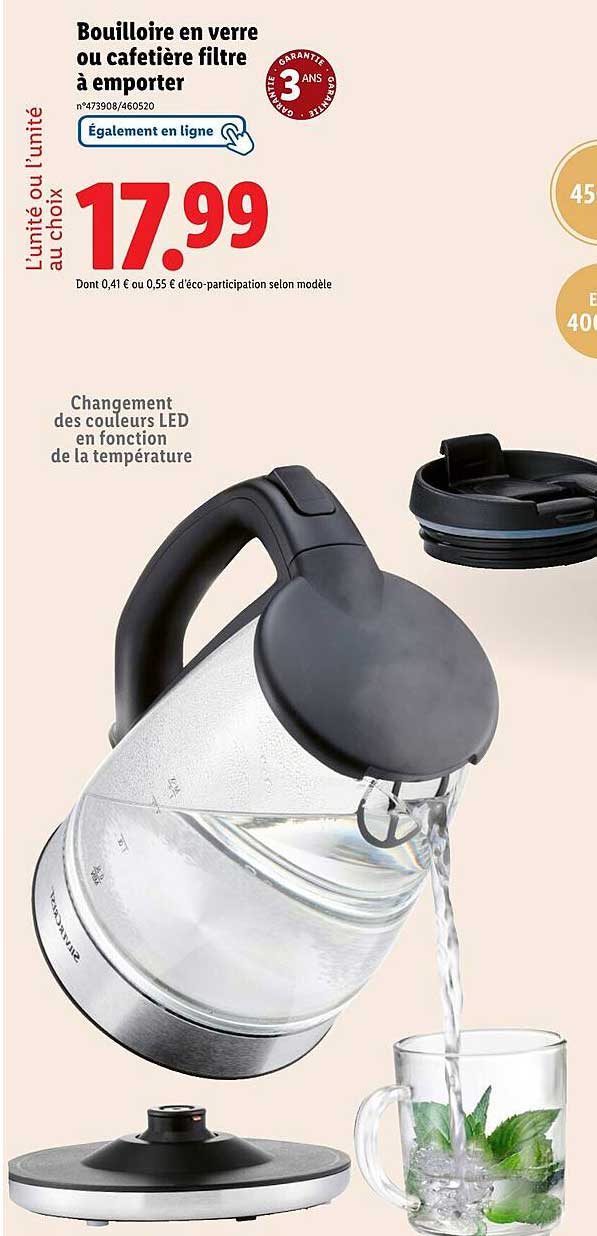 Bouilloire en verre ou cafetière filtre à emporter
