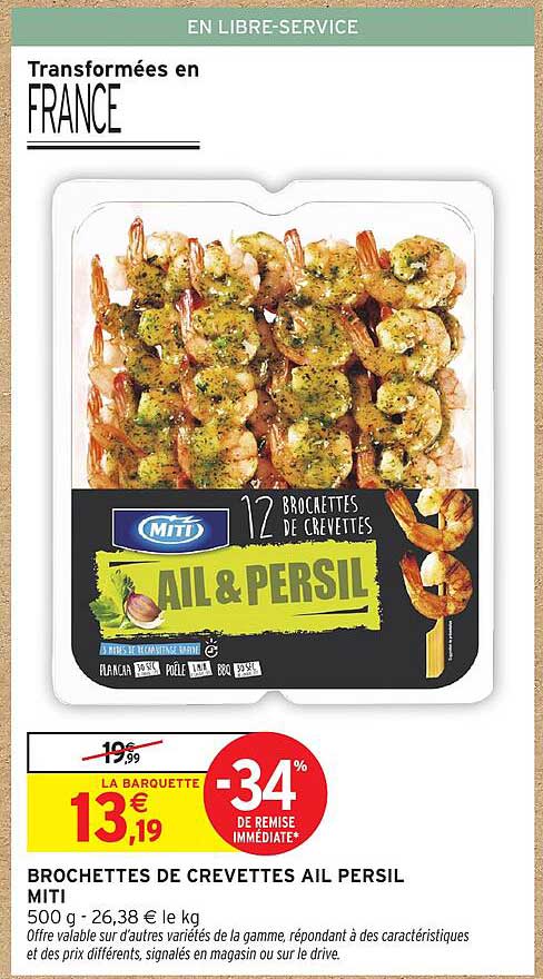 BROCHETTES DE CREVETTES AIL PERSIL MITI