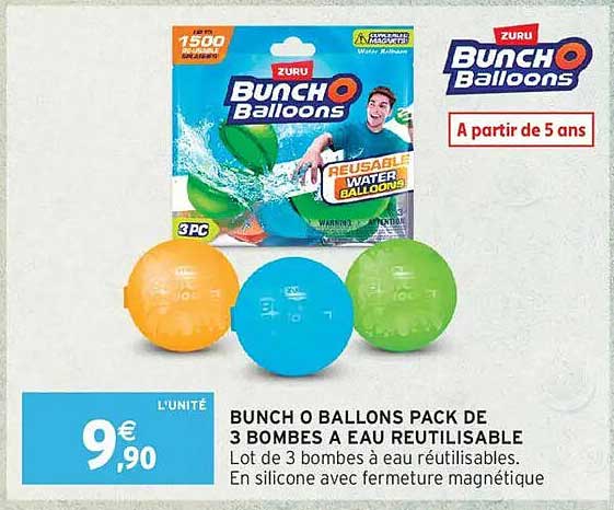 BUNCH O BALLONS PACK DE 3 BOMBA A EAU REUTILISABLE