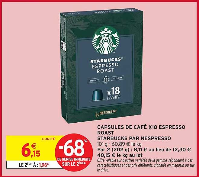 CAPSULES DE CAFÉ X18 ESPRESSO ROAST STARBUCKS PAR NESPRESSO