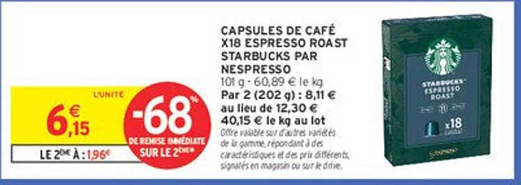 CAPSULES DE CAFÉ X18 ESPRESSO ROAST STARBUCKS PAR NESPRESSO