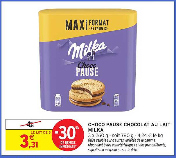 CHOCO PAUSE CHOCOLAT AU LAIT MILKA