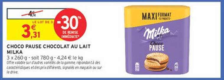 CHOCOS PAUSE CHOCOLAT AU LAIT MILKA