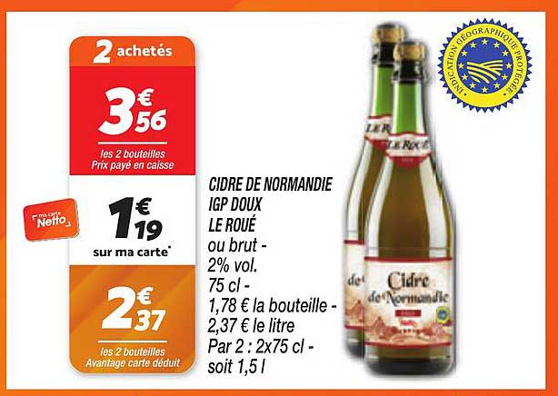 CIDRE DE NORMANDIE IGP DOUX LE ROUÉ