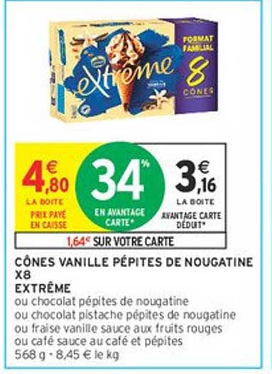 CÔNES VANILLE PÉPITES DE NOUGATINE X8
