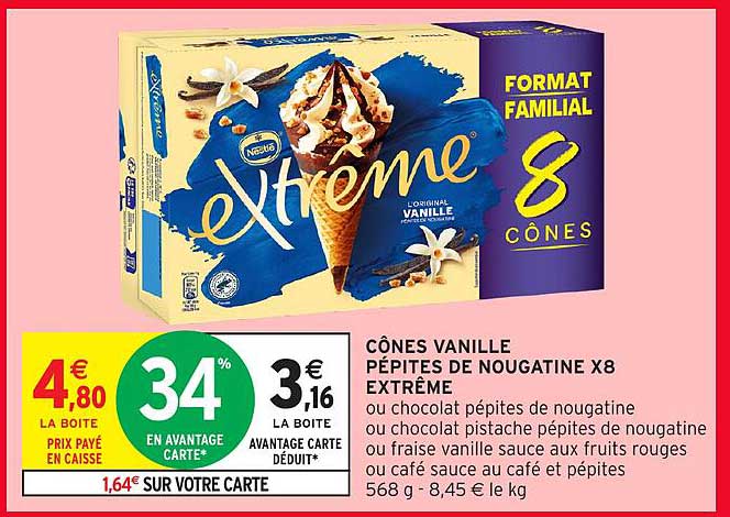 Cônes Vanille Pépites de Nougatine X8 Extrême