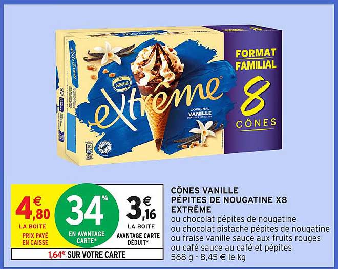 CÔNES VANILLE PÉPITES DE NOUGATINE X8 EXTRÊME