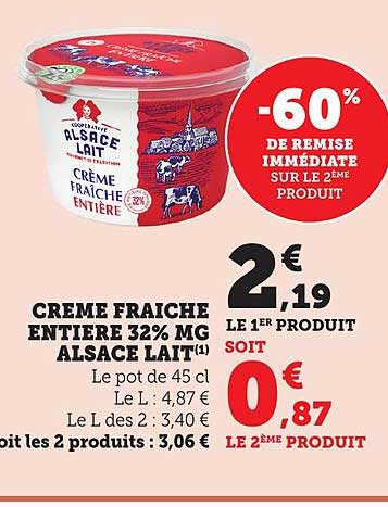CRÈME FRAÎCHE ENTIÈRE 32% MG ALSACE LAIT