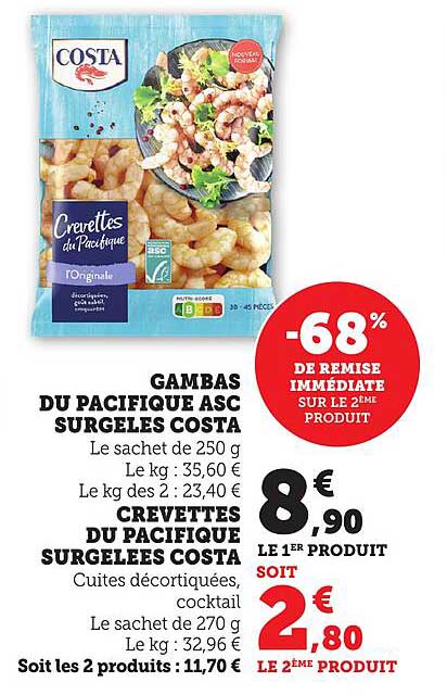 Crevettes du Pacifique Surgelées Costa