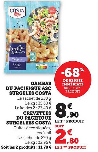 CREVETTES DU PACIFIQUE SURGELES COSTA