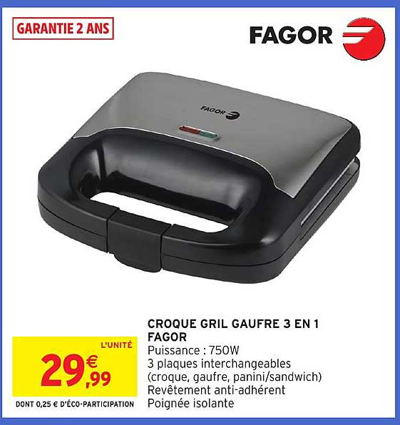 CROQUE GRIL GAUFE 3 EN 1 FAGOR