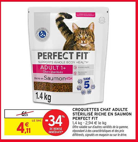 CROQUETTES CHAT ADULTE STÉRILISÉ RICHE EN SAUMON PERFECT FIT