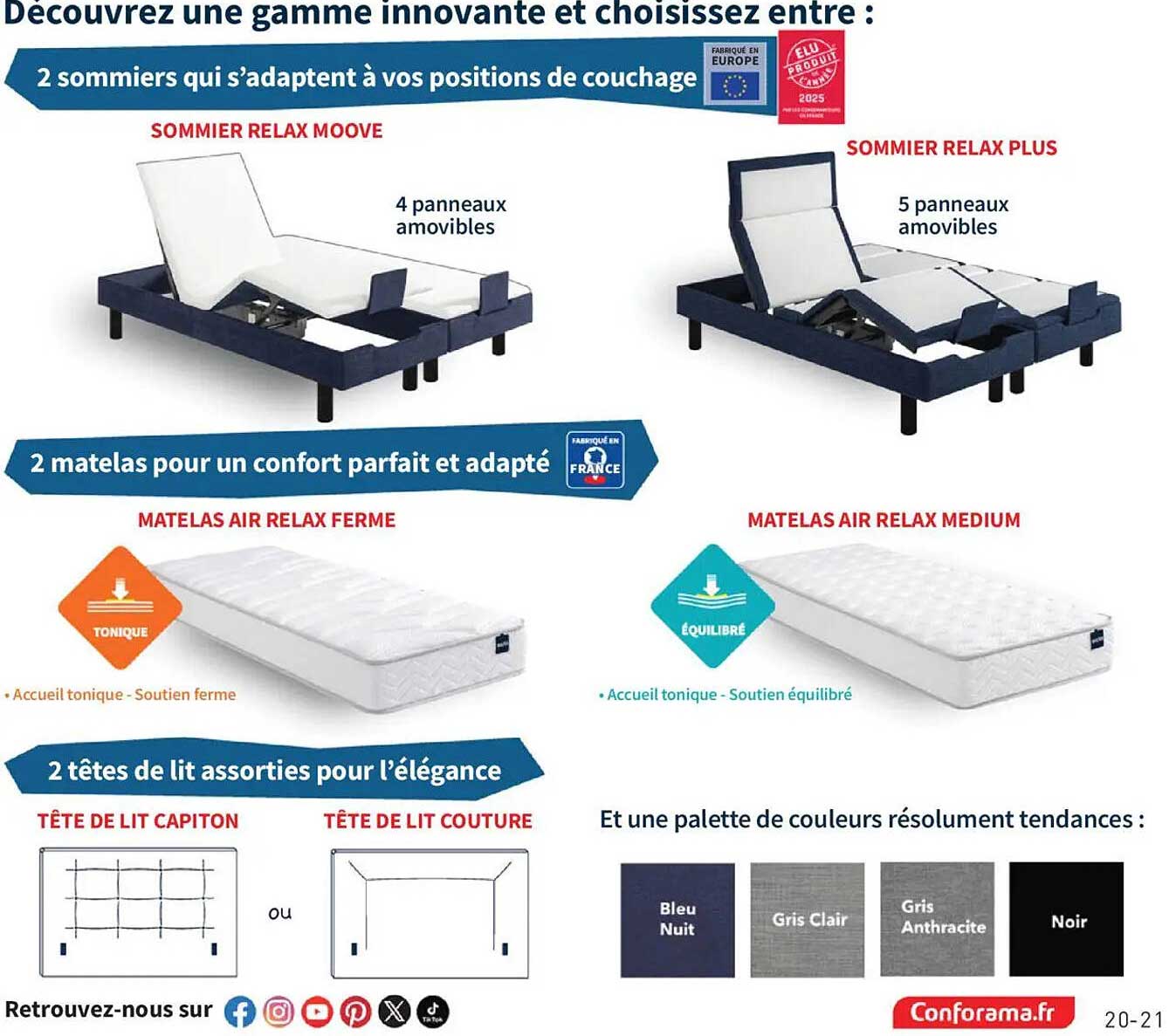 Découvrez une gamme innovante et choisissez entre : 2 sommiers qui s’adaptent à vos positions de couchage