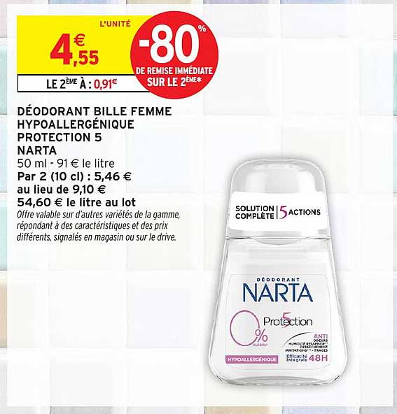 DÉODORANT BILLE FEMME HYPOALLERGÉNIQUE PROTECTION 5 NARTA