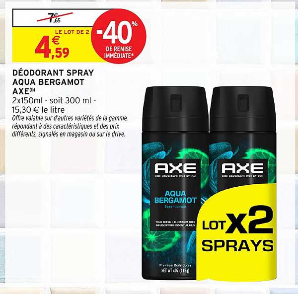 DÉODORANT SPRAY AQUA BERGAMOT AXE