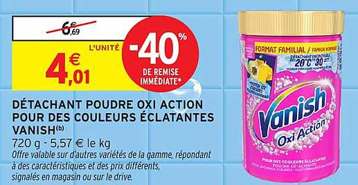 DÉTACHANT POUDRE OXI ACTION POUR DES COULEURS ÉCLATANTES VANISH
