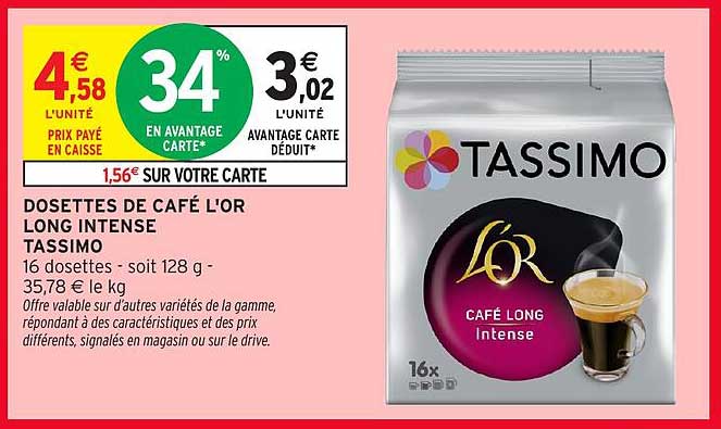 DOSETTES DE CAFÉ L'OR LONG INTENSE TASSIMO