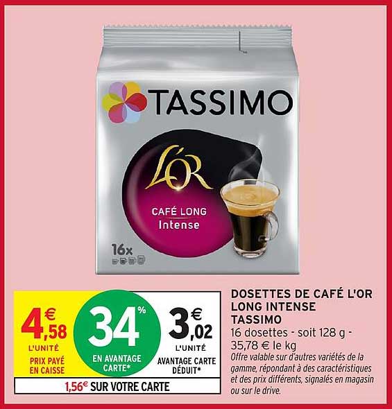 DOSETTES DE CAFÉ L'OR LONG INTENSE TASSIMO